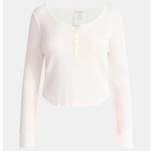 NB Scoop Neck Y2K Vibe Ribbed Shirttail Henley Top Size XL White Cream Shirt NWT